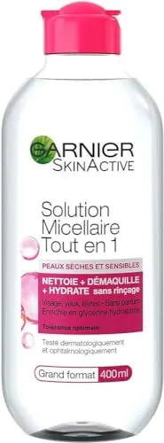 Garnier Mizellen Reinigungswasser All-in-1 für trockene und empfindliche Haut, Maxi-Format, 400 ml, 1 Stück