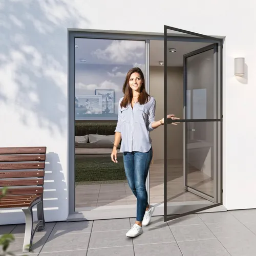 Insektenschutz-Tür 100x210cm Anthrazit - Effektiver Schutz vor Insekten - Fliegengitter für einfache Montage, schützt zuverlässig vor Stechmücken und Wespen, ideal für ein insektenfreies Zuhause.