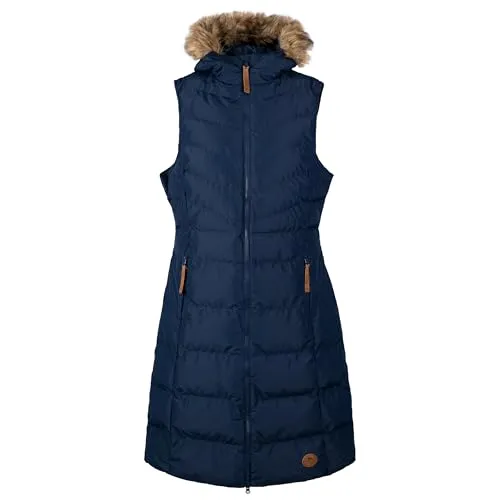 Trespass Damen-Weste, längere Länge, Bodywarmer mit Kapuze mit 2 Taschen, Damenweste mit Kapuze, lange gepolsterte Weste, ärmellose Jacke, Puffermantel, Audrey, navy, 32