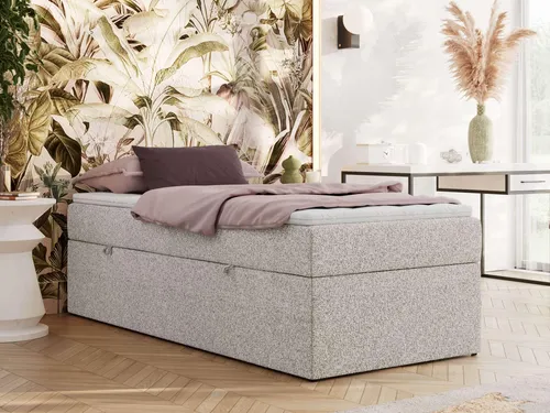 MKS MEBLE Boxspringbett 90x200 ZERO mit Bettkasten und Multipocket-Matratze - Hellgrau - Kompaktes Boxspringbett 90x200 cm mit Stauraum und hochwertiger 7-Zonen-Taschenfederkernmatratze. Minimalistisches Design ohne Kopfteil, ideal für kleine Räume und Gästezimmer.