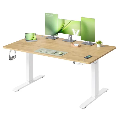 VASAGLE Höhenverstellbarer Schreibtisch 140 cm mit USB-C-Anschluss - Großzügige 80 cm Tischplatte für mehr Platz, stabiler Motor für leises Höheneinstellen von 72-120 cm. Mit 3 Speichertasten und Kabelmanagement für einen organisierten Arbeitsplatz.