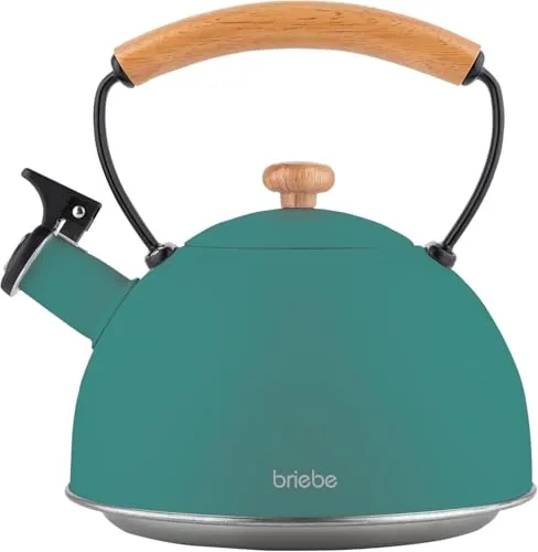 briebe Nordic Wasserkessel Induktion 2,3L - Vielseitiger Edelstahl-Wasserkessel für alle Herdarten mit 2,3L Kapazität, ideal für Tee und Kaffee. Ergonomischer Holzgriff und integrierte Pfeife für sicheres Kochen.