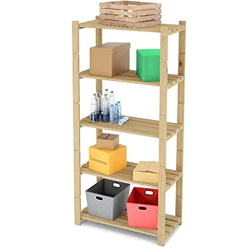 Lenmar Serie B Holzregal, Kiefer, 5 Böden - Bücherregal aus Kiefernholz, mit 5 verstellbaren Einlegeböden für flexiblen Stauraum. Ideal für Wohnzimmer oder Büro, bietet Platz für große und kleine Gegenstände.