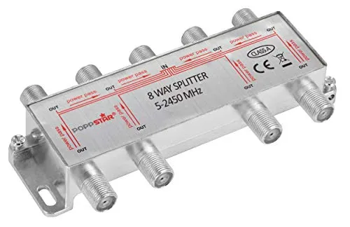 Poppstar Sat-Verteiler Splitter Umschalter 8-Fach (analog/digital/BK/unicable/HD/4K tauglich) für TV, Satellit, Fernseher, Radio, LNB