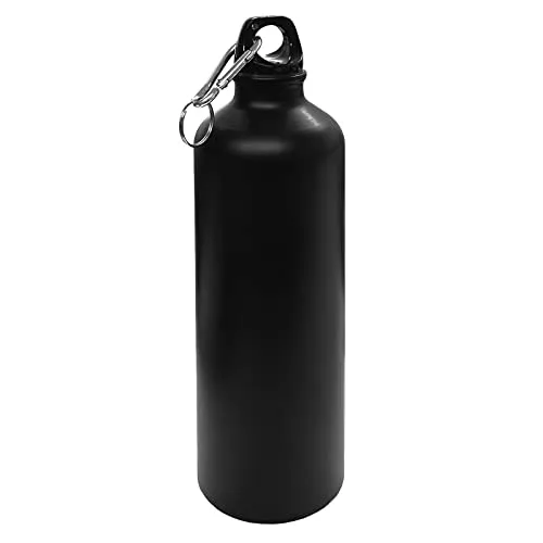 HAC24 Aluminium Trinkflasche Schwarz 0,75 L mit Karabiner Alu Wasserflasche Sportflasche Fahrradflasche Aluflasche