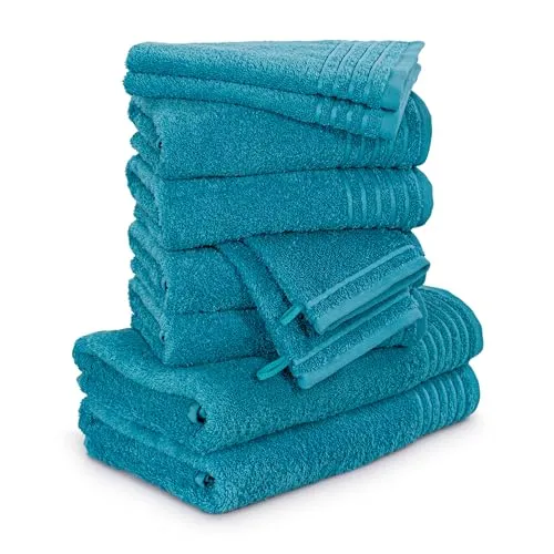 Möve Handtuch Set New Classic, 10-teiliges Walkfrottier Set in Blau - Handtücher Set mit 10 Teilen aus 100% Baumwolle, besonders saugfähig und weich, ideal für das ganze Bad.