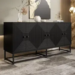 Merax Modernes schwarzes Sideboard mit 3 Doppeltüren - Elegantes, mattes Design mit großzügigem Stauraum und flexibler Nutzung. Ideal für Wohnzimmer, Esszimmer oder Büro – passt sich Ihren Bedürfnissen mühelos an.