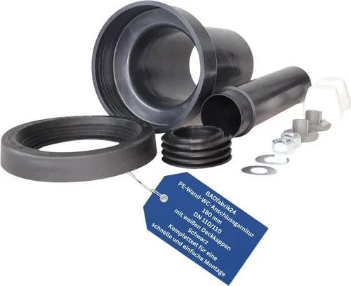BADfabrik24 PE-Wand-WC-Anschlussgarnitur 180 mm, G DN 110/110 mit weissen Deckkappen