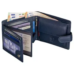 Leder Geldbörse Herren Portemonnaie RFID Querformat Geldbeutel Echtleder (9903) Blau