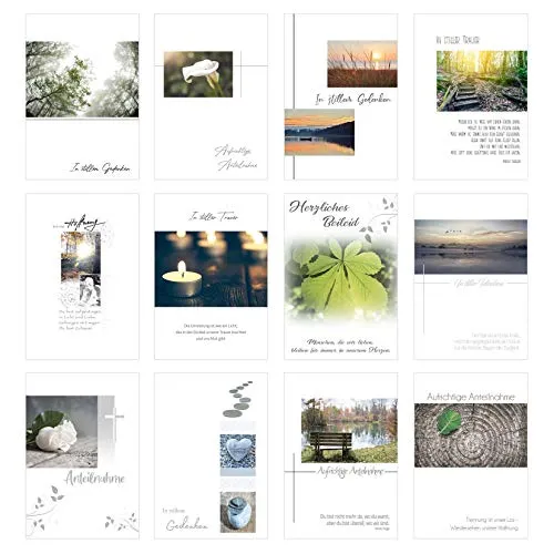 Edition Seidel Set 12 einfühlsame Premium-Trauerkarten/Beileidskarten mit Umschlag. Trauerkarte Beileidskarte mit Spruch (Doppelkarten/Klappkarten mit Briefumschlag)