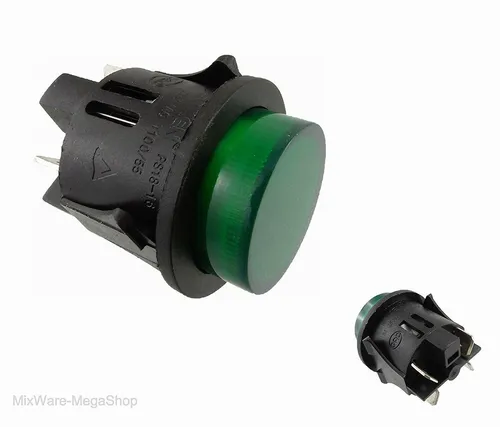 Taster Einbau ø 25mm 250V 16A grün, beleuchtet AUS-EIN, Flachstecker 6,3mm