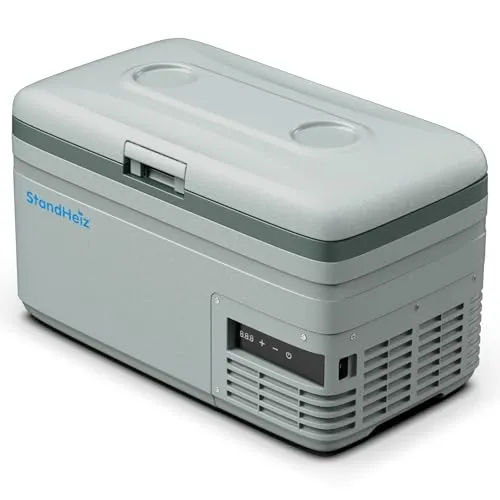 StandHeiz Kompressor Kühlbox 15L – Kompakter Mini Kühlschrank mit App-Steuerung & ECO-Modus, 12V/24V/230V für Auto, Camping, LKW & Büro, Gefrierfunktion bis -20°C, Grau-Grün