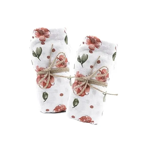 hutch&putch Pucktuch Bio Baumwolle 60x60cm - Spucktuch Baby - Mulltuch 100% Baumwolle - Musselin Wickeltuch - Kuscheltuch saugstark, extra weich mit Vintage Rose-Motiv