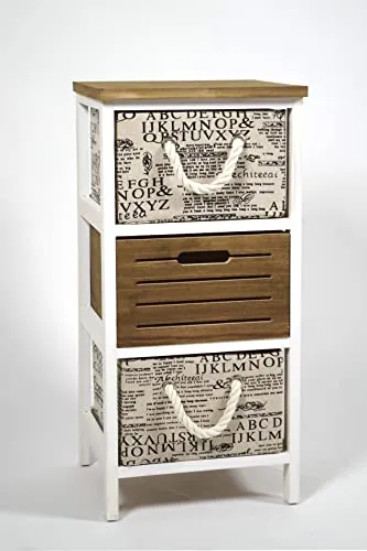 Kobolo Regal Holzregal mit drei Schubfächern im Vintage Stil - Stilvolles Holzregal im Vintage-Look von Kobolo, ideal für Esszimmer oder Schlafzimmer. Mit drei praktischen Schubfächern und ohne Montageaufwand, bringt es natürlichen Charme in Ihr Zuhause.