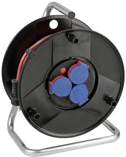 Brennenstuhl 1098540001 Kabeltrommel 40m Rot (matt) - Kabeltrommel IP 44 mit 3 spritzwassergeschützten Steckdosen, ideal für den Einsatz im Freien, ausgestattet mit Überhitzungsschutz für maximale Sicherheit.
