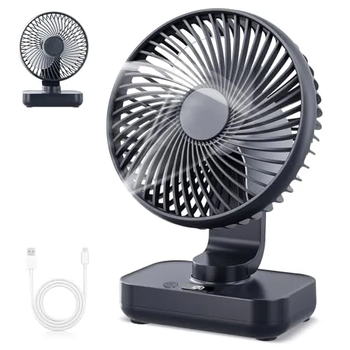 Mapille Mini Tischventilator Leiser, 120°Oszillation, 4 Geschwindigkeiten, USB Ventilator mit Akku 4000mAh, Tragbar Klein Ventilator, für den Schreibtisch, Zuhause und Büro (Schwarz)