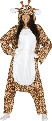 FIESTAS GUIRCA Giraffe Overall Kostüm für Erwachsene L - Kostüm-Outfits für Erwachsene, flauschiger Flanelloverall für ein gemütliches und lustiges Karnevalserlebnis.
