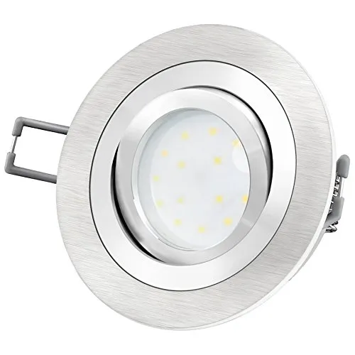 SSC-LUXon RF-2 Einbaustrahler flach rund für 230V gebürstet Einbauleuchte dimmbar ohne Dimmer mit fourSTEP LED Modul 4W neutralweiß