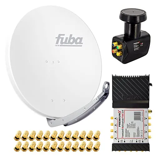 PremiumX Satelliten-Komplettanlage Fuba DAA 850 W - SAT-Antennen für bis zu 8 Teilnehmer, inklusive hochwertiger Aluminium Satellitenschüssel und energieeffizientem Netzteil für besten Empfang in 8K und UHD.