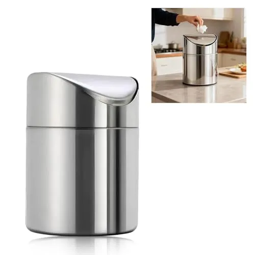 DYOUen Papierkorb Desktop Mini Mülleimer Edelstahl Tischabfalleimer Schwingdeckeleimer Kosmetikeimer Tischmülleimer mit Deckel, fur Automobil Getränkehalter