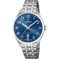 Festina Herren Analog Quarz Uhr F20466/2 mit Titan Armband - Elegante Armbanduhr für Herren mit 40 mm Gehäuse, blauem Ziffernblatt und robustem Titanarmband, ideal für stilvolle Anlässe und Alltag.