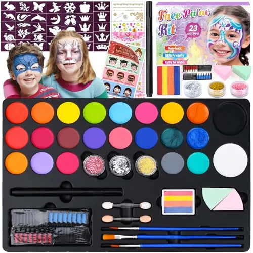 KIMIGO Kinderschminke Set,Make Up Theaterschminke für Halloween Fasching Karneval,23 Farben Schminkpalette,Halloween Schminke,Halloween Fasching Karneval Schmink Kinder für Kinder und Erwachsene