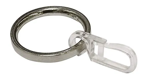 Gardinia Gardinenringe für Gardinenstangen mit Ø 19 mm, Mit Gardinenhaken, 6 Stück, Vorhangringe, Breite 4 mm, Metall, Edelstahl-Optik
