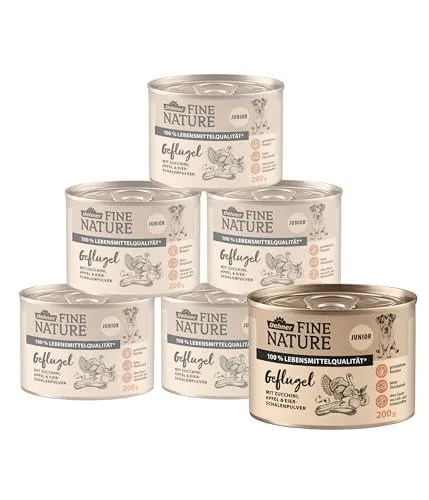 Dehner Fine Nature Hundefutter, Nassfutter in Lebensmittelqualität, für Welpen und junge Hunde, Geflügel, 6 x 200 g Dose (1.2 kg)