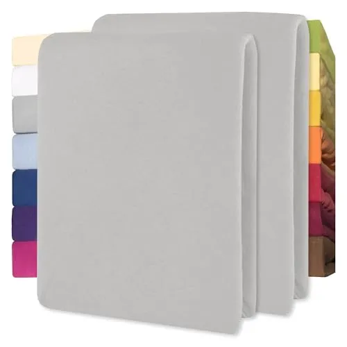 CelinaTex Jersey Spannbettlaken Lucina für Kids Doppelpack 60x120-70x140cm Silber grau 100% Baumwolle gekämmt superweich Spannbettbezug, Leintuch, Bettlaken, elastisch, Strech, Oeko-Tex