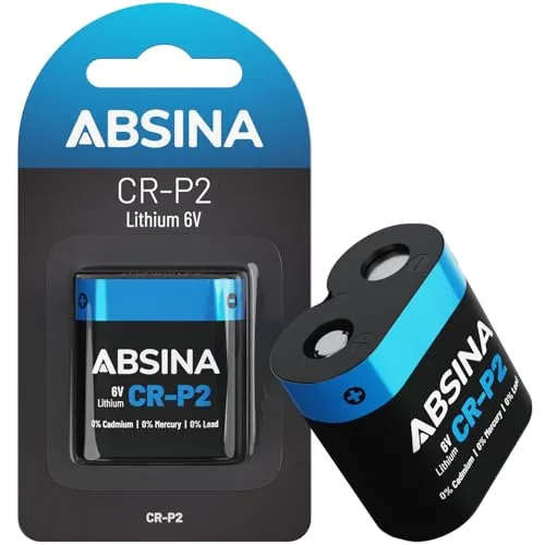ABSINA CR P2 Lithium Batterie 6V - CR-P2 Batterie für Spenderanlage, Kamera, Blitzgerät, Bewegungsmelder & vieles mehr - CRP2 Lithium 6V auslaufsicher & mit Langer Haltbarkeit