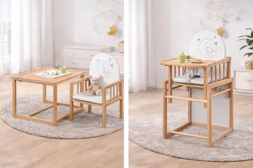 BASIC 2in1 Hochstuhl – Kompakter Kinderstuhl mit Tischfunktion aus Buchenholz
