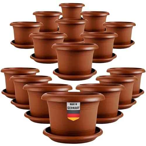 LIVINJA Terracotta 16-er Set Pflanzkübel 15cm Durchmesser - Kompakter Blumentopf für Innen & AuÃŸen, Ideal für Sukkulenten und Kräuter, Robust & Frostsicher