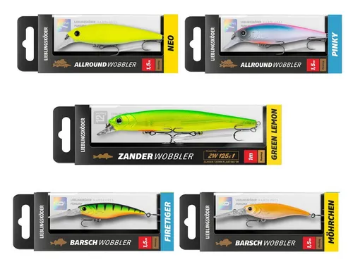 Lieblingsköder 5 Wobbler-Set für trübes Wasser - Dieses 5 Wobbler-Set von Lieblingsköder ist ideal zum Angeln auf Raubfische in trüben Gewässern. Mit fünf perfekt abgestimmten Farben und einem effektiven Lauf bist du bestens ausgestattet für erfolgreiche Angeltage.
