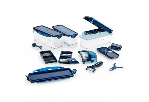 Genius Gemüseschneider Nicer Dicer Plus 18tlg. - Saphirblau - Gemüseschneider für schnelles und einfaches Schneiden von Obst und Gemüse, 18-teiliges Set für vielseitige Einsatzmöglichkeiten in der Küche.