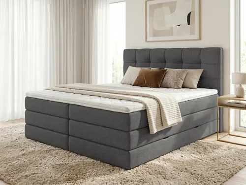 Sofnet Boxspringbett Best XL mit 2 Bettkästen und Topper, 160 x 200 cm, Graphit - Komfortables Boxspringbett mit Taschenfederkern- und Bonellfederkernmatratze. Inklusive zwei geräumigen Bettkästen für optimalen Stauraum und pflegeleichtem Bezug aus feinem Webstoff.