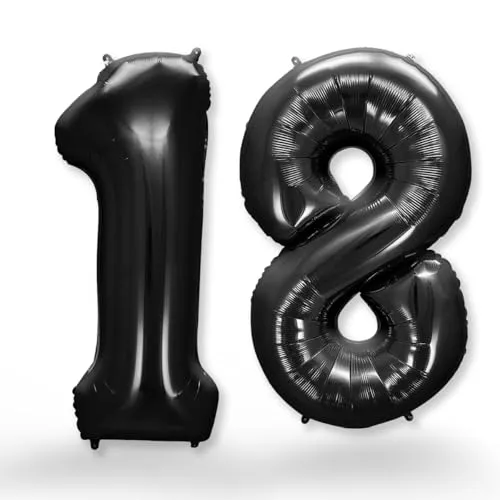FUNXGO® Folienballon Zahl 18 Schwarz von FUNXGO