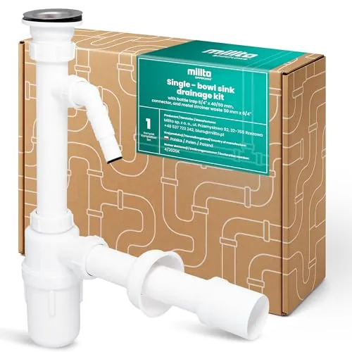 Siphon Flaschensiphon für Einbeckenspüle 6/4'' 40/50 mm Ablaufgarnitur mit Geräteanschluss Geruchsverschluss Wasseranschluss Abflusssieb Kunststoff Ablaufventil Metallsieb
