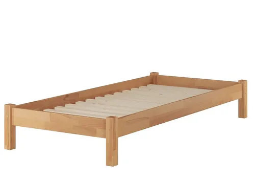 ERST-HOLZ Massivholzbett Einzelbett Futonbett Bettrahmen Gästebett Buche 80 x 200 mit Rollrost, Buche farblos lackiert