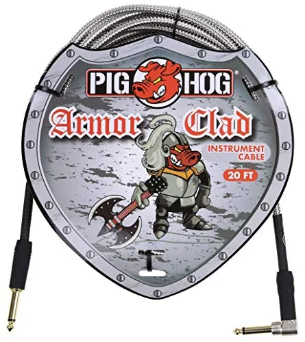 Pig Hog PHAC-20R Armor Clad Gitarren-Instrumentenkabel, rechtwinklig, 6,35 mm bis 6,35 mm (1/4 Zoll)