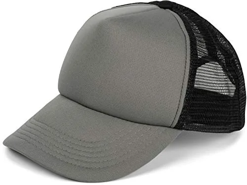 styleBREAKER Unisex 5-Panel Trucker Cap mit Mesh-Einsatz | verstellbares Basecap mit Click Snap Verschluss | luftiges Netz Cap für Damen und Herren, Farbe:Grau-Schwarz