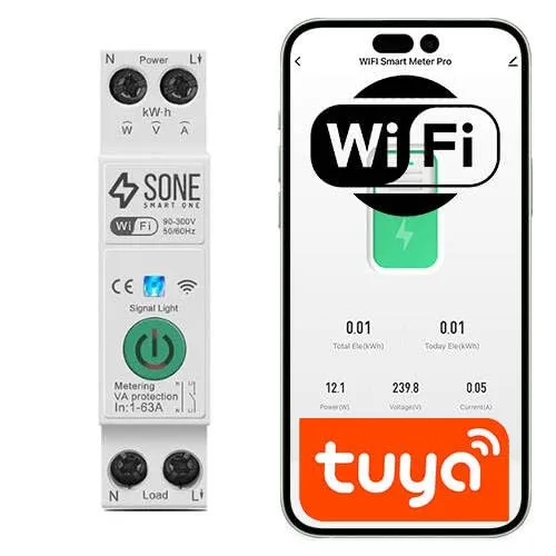 Sone Smart One WLAN Hutschiene Schalter 16A – Zeitschaltuhr Smart mit Energiezähler – App Steuerung mit Tuya Smart & Smart Life – Sprachsteuerung Alexa Google Home – WiFi Sicherungsautomat 63A