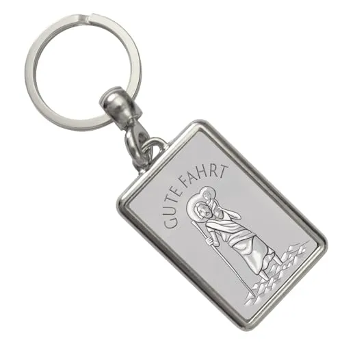 speecheese Heiliger Christophorus - Gute Fahrt silber Schlüsselanhänger der Schutzpatron der Reisenden und Autofahrer für den Schlüsselbund mit Heiligenfigur als Geschenk für Fahranfänger