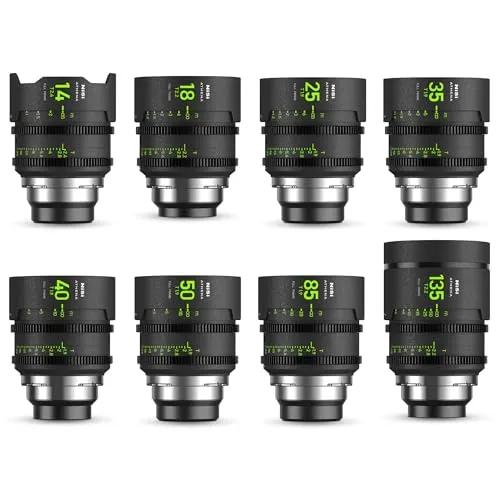 NiSi Athena Prime Cine Objektiv Master Set für ARRI PL-Mount (14mm T2.4, 18mm T2.2, 25mm T1.9, 35mm T1.9, 40mm T1.9, 50mm T1.9, 85mm T1.9, 135mm T2.2, Hartschalenkoffer)