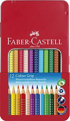 FABER-CASTELL 112413 - Buntstifte Colour GRIP, 12er Metalletui - Psychologie & Hilfe: Ergonomische Buntstifte mit Soft-Grip-Zone für ermüdungsfreies Malen, ideal für Kinder und kreative Projekte.