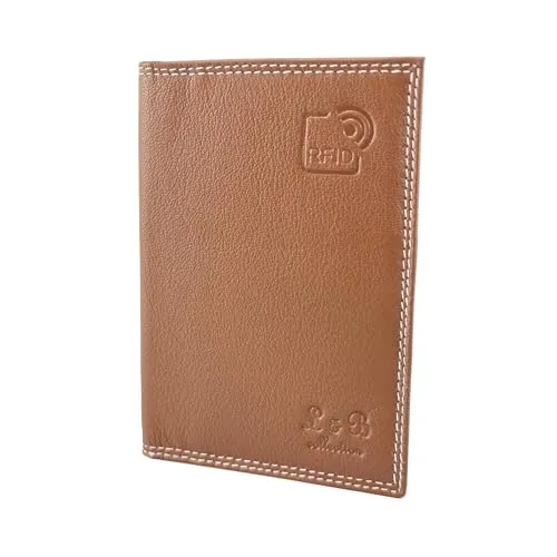 BUFFALO HILL L&B Collection Ausweis Hülle >2343< I Rindsleder Mappe I Echtleder Case I Hochformat Herren & Damen Etui I RFID-Schutz I Führerschein I Kreditkarte I 12 Fächer (Tan)