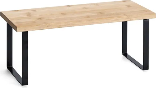 Regal aus Bambus und schwarzem Metallgestell, stapelbar