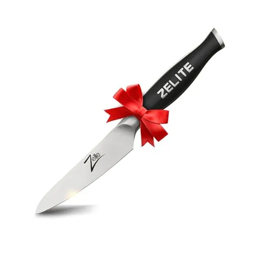 Zelite 10,2 cm Kochmesser - Profi Messer aus Deutschem Edelstahl - Schälmesser mit ergonomischem Griff und extrem scharfer 15-Grad-Klinge, ideal für präzise Schnitte in der Küche. Perfekt für jeden Chefkoch!