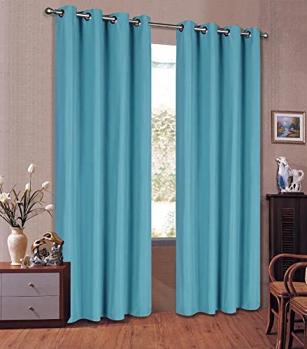 Vorhang Blickdicht Schal, 2 Stück 245x140 (HxB) Matte unifarbene Gardine mit Ösen, Türkis Material aus Microsatin Micofaser-Gewebe., 204050