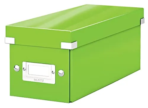Leitz Click & Store WOW schmale Aufbewahrungsbox mit Deckel, Box zur CD Aufbewahrung, als Geschenkbox oder für Zubehör im Haushalt und Büro, 84% recycelte Premium-Hartpappe, Grün, 60410054