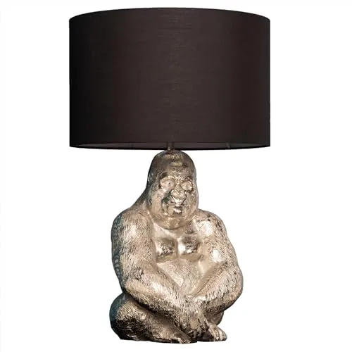 riess-ambiente Tischleuchte KONG 60cm - Extravagante Deko mit Gorilla-Design - Nachttischleuchten mit handgefertigtem Gorilla-Fuß aus Metall und einem stilvollen schwarzen Stoffschirm für stimmungsvolle Akzente in Deinem Wohnraum.